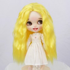 Linfairy 9-10 inch 인형 긴 가발 컬 69 (가운데 레몬 옐로우)