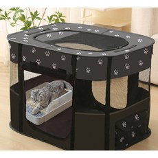 寵物帳篷圍欄附收納袋，貓咪產房狗帳篷，四面透氣大空間貓咪圍欄, 1個, 方型【中 黑色 80*60*55】