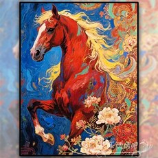 유화그리기 세트병오년 붉은말 세트 패키지 diy, 1개, 30x40cm나무캔버스+물감+붓세트