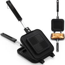 펌투스 샌드위치 메이커 논스틱 알루미늄 그릴 파니니 프레스 팬 손잡이가 달린 토스트 팬케이크 플립 작은 빵 아침 주방 야외 캠핑용 치즈 프라이팬 5.5L x 14H