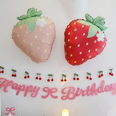 [파티조엘] 딸기풍선 봄파티 딸기체험 어린이집 유치원 생일파티 과일풍선, 1개, 핑크