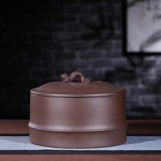 宜興紫砂茶葉罐 一餅/二餅/三餅罐 竹段紫砂缸 竹葉醒茶罐 普洱茶盒, 竹段三餅, 1個