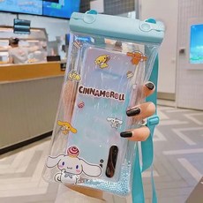 氣囊手機防水套 可觸潛水拍照通用裝備 卡通游泳溫泉密封手機套漂流殼, 1個, 玉桂狗【雙扣斜挎/升級掛繩】防水防沉帶氣