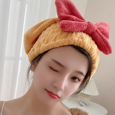 소소걸 왕리본 극세사 헤어캡 헤어타올 샤워캡, 옐로우, 1개