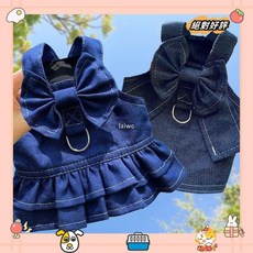 狗狗 貓咪牛仔裙子用品遛狗外出胸背牽引柯基春夏衣服用品服飾 衣服蝴蝶結洋裝藍色裙子公主裙狗衣服laiwc, 304款裙子豔蘭牛仔,L(裙子胸围47cm,背长35cm，勿按, 1個