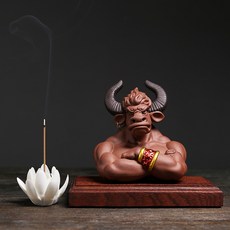 紫砂牛魔王小擺件線香插, 紫砂氣勢如虹擺飾