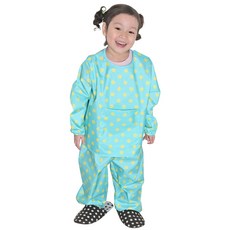 투피스 아동 전신미술가운 / 상하의 미술가운 방수, 민트노랑땡