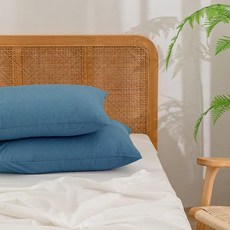 BESTOUCH 머리카락과 피부를 위한 100% 워싱 면 베개 커버 리넨 느낌 부드럽고 편안하며 통기성이 좋은 2세트 봉투 잠금 베개 커버 솔리드 네이비 블루 유로 6