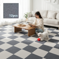 Folvia 접착식 미끄럼방지 바닥 조각매트 반려동물 층간소음 완화 바닥매트, 12개, 라이트그레이