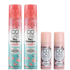 코랩 드라이 샴푸 200ml x 2개 + 50ml x 2개 - 파라다이스 지성두피 뽀송뽀송한 여행 캠핑 운동