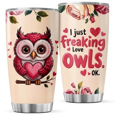 cubicer 레오파드 프린트 591.5ml(20온스) 스테인리스 스틸 텀블러 여성 및 동물 애호가를 위한 세련된 단열 여행용 컵 따뜻한 차가운 음료 야외 차 시원한 머그잔, Owl Illustration N6