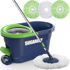 SUGARDAY 旋轉拖把組 附3條抹布 腳踩脫水設計, 1套