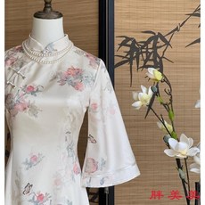 【M-5XL大尺碼】新中式女裝 古風衣服 胖mm改良旗袍 寬鬆大袖 氣質連衣裙, 圖片色,4XL建議250-300斤