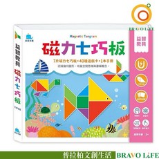 磁力七巧板 益智教具 磁力七巧板 7片磁性 七巧板 40種遊戲卡 精裝收納, 1個, Multicolor