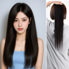 옐로구르미 여성가발 인모 100% 부분 55cm, 2개, 인모100% 부분가발(55cm)자연갈색