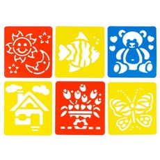 어린이 미술활동 그림꾸미기 스텐실판 6종 미술키트 꾸미기놀이 도안찍기 스텐실도안, 2세트, 자연3