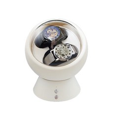 球型自動上鍊盒 雙錶位 靜音自動上鍊錶盒 精緻搖錶器, 白色-2錶位, 1個