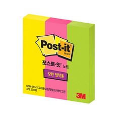 3M 포스트잇 형광 SSN 613 3 그리움노랑 핫핑크 새싹그린 점착식 메모지 25 76 100매 3, 혼합색상, 1개, 1매