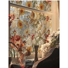 法式復古窗紙玻璃貼膜 靜電無膠裝飾美化 飄窗彩色, 云山C款）靜電磨砂（,大號43x100cm