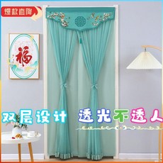 蕾絲雙層紗簾門簾，防蚊隔斷，臥室隱私遮光，廚房家用, 似水柔情-綠色【防塵+隱私】,寬100*220cm【送魔術貼款】, 綠色