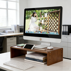 쿠리브 사무실 모니터받침대 데스크 선반 원목색 모니터 스탠드, 월넛