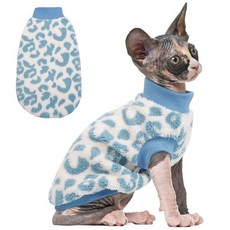 PUMYPOREITY 아늑한 플리스 고양이 스웨터 - 신축성 있고 따뜻한 니트 셔츠 매우 부드러운 새끼 스웨터 편안함과 스타일을 위한 세탁기 세탁 가능한 반려동물 의류 블, 블루 레오파드