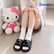헬로키티 심플 페이스 슬리퍼 블랙 여성 사무실 실내화 EVA 거실화 산리오