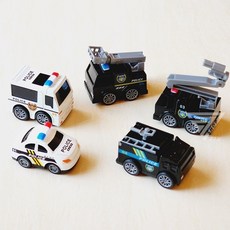 【台灣出貨】Q版糖果色合金車玩具：迷你迴力車，多款警車/救護車/工程車可選, 黑白, 1個