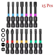 RAFFORD15PCS 마그네틱 배치 전기 임팩트 S2 가지 세트 유형 방지 스크루 방수 케이스 드라이버 미끄럼 비트, 15 Pcs Set