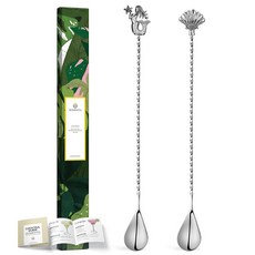 ECLATIS Homestia 바 스푼 칵테일 믹싱 스푼 30.5cm12인치 긴 손잡이 스테인리스 스틸 젓개 해골 엔드 스푼이 있는 나선형 명품 디자인 바텐더 음료 가정, 조개껍질 + 인어 + 실버 2개