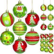 Emopeak 6.4cm(2.5인치) 크리스마스 트리용 공 12개 레드 그린 반짝이는 벽걸이 전구 펜던트 엘프 볼 트리 장식 세트 홀리데이 파티 295208