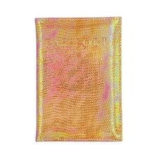 홀로그램 메탈릭 여권 홀더 방수 가죽 커버 카드 케이스 여행용 지갑 어린이 청소년 성인용 주황색. 패션 188805