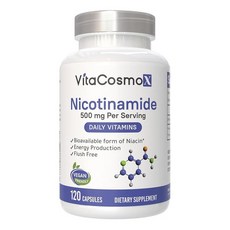 VitaCosmoX Nicotinamide 500mg Vitamin B3 120 Capsules - Non-GMO Gluten Free Flush Free, 1개