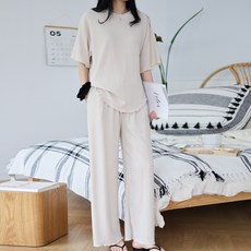 봉봉스토리 슈가밤 여성 상하세트 반팔티 +팬츠 데일리 주름