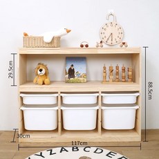 兒童玩具收納櫃 置物架 繪本架 大容量實木書架 玩具二合一組合儲物櫃, 玩具櫃三排三層(白盒)