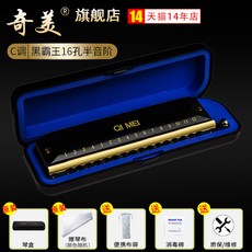 奇美黑霸王半音階口琴，16孔/12孔學生用C調專業演奏口琴，初學優選, 黑霸王款16孔|圓吹口半音階, 1個