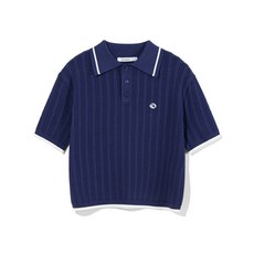 코드그라피 CGP (우먼) WAVE 로고 심볼 케이블 카라 반팔 니트_네이비