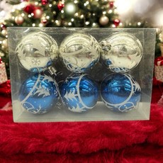 聖誕節 6CM雪人彩繪球銀藍6入 聖誕樹裝飾, 1個