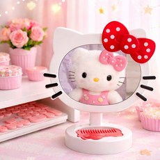 산리오 헬로키티 캐릭터 탁상거울 빗 세트 360도 회전, 빨강