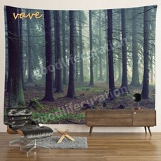 울창한 나무 숲 배경 패브릭 포스터 자연 풍경 대형 액자, 150x200cm (설치+조명), 4742 벨벳 쿠션