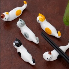 사랑스런 고양이 수저받침대 식탁장식 손님 초대 반려동물 받침대 도자기, 검은 고양이 까미