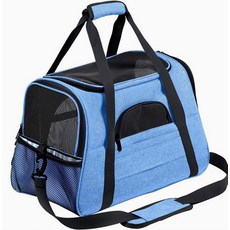 貓咪狗狗外出透氣提包 可折疊斜挎寵物背包附舒適毛墊, 1個, 藍色