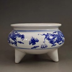 釉下青花 龍紋 三足陶瓷香爐, 如圖所示