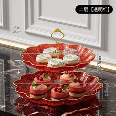 다층 캔디 트레이 거실 커피 테이블 과일 프론트 데스크 플라스틱 스낵 애프터눈 티 케이크, 1개, 4. Two-layer red