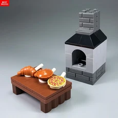 MOC 벽돌 오븐 주방 로스트 치킨 음식 피자 요리 찐빵 빌딩 블록 도시 친구 DIY 어린이 장난감, 07 NO.3