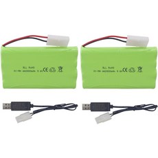타미야 플러그가 장착된 2PCS 9.6V 2800mah AA 충전식 배터리 및 RC 원격 제어 차량 트럭 탱크 엔지니어링 선박 장난감 자동차 배터리용 USB 충전 케이블