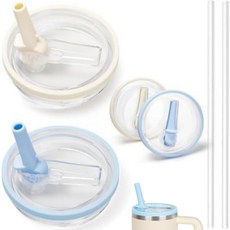 [1+1] 대용량 텀블러 교체용 뚜껑-887ml/1180ml 호환 접이식 플립 빨대 밀폐 뚜껑, 크림화이트+베이비블루, 6개, 887ml