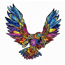 異形動物造型木質拼圖：立體曼陀羅海龜3D不規則拼圖，每塊拼圖都是驚喜, 展翅老鷹(小）, 1個, 100片