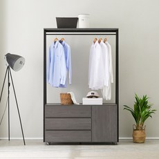 케이컴퍼니 심플비 링고스틸행거1200 (3서랍수납옷장), 오크브라운