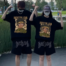 1+1 남성 여성 그래피티 오버핏 커플반팔 라운드티 빅사이즈 여름 FDD5678